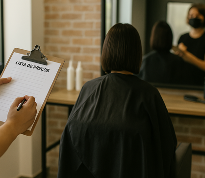 lista de preços salão, como precificar serviços salão, precificação salão de beleza, preço corte cabelo